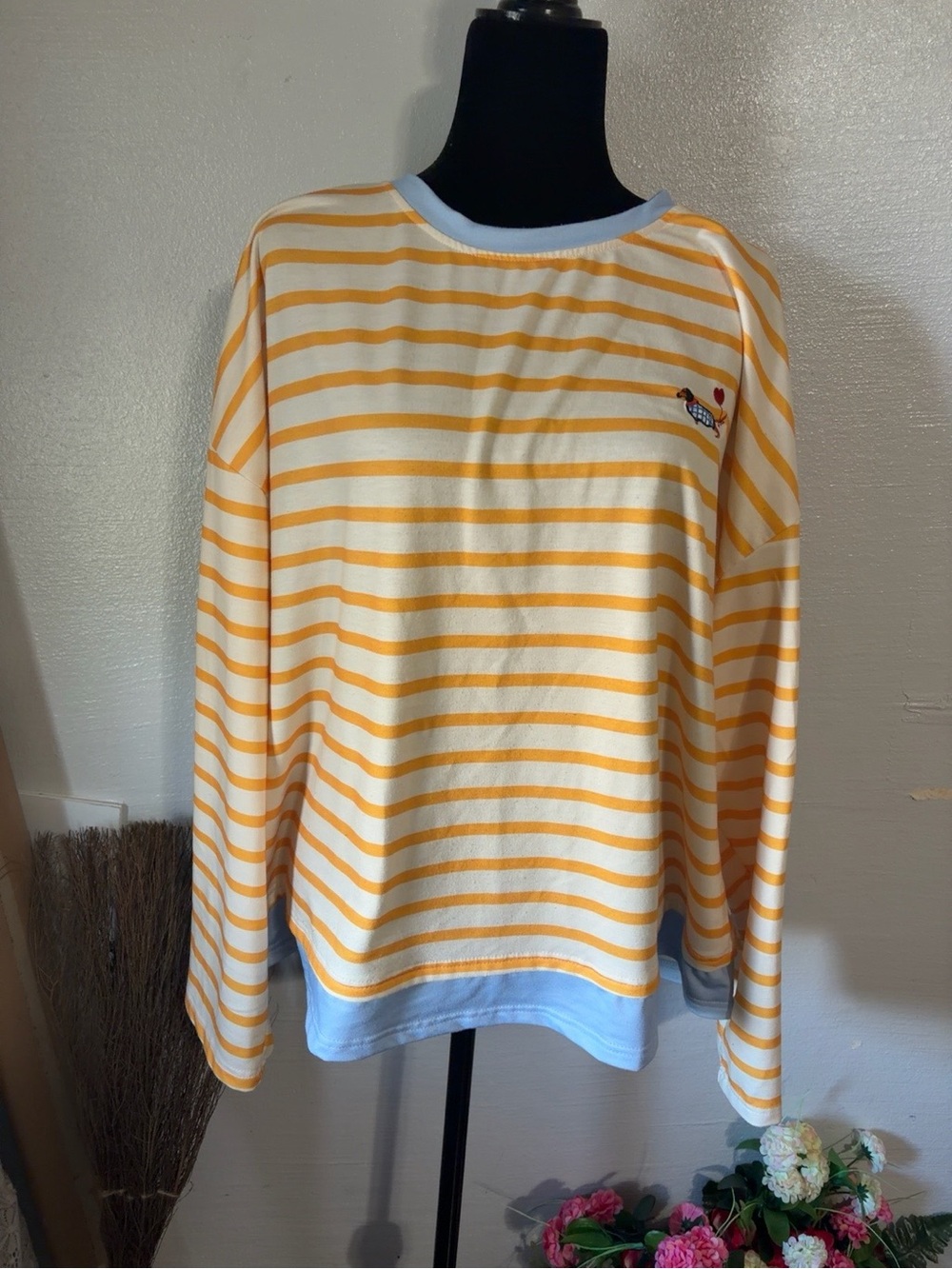 Women's Yellow & White Stripe Crewneck Sweater 3XL